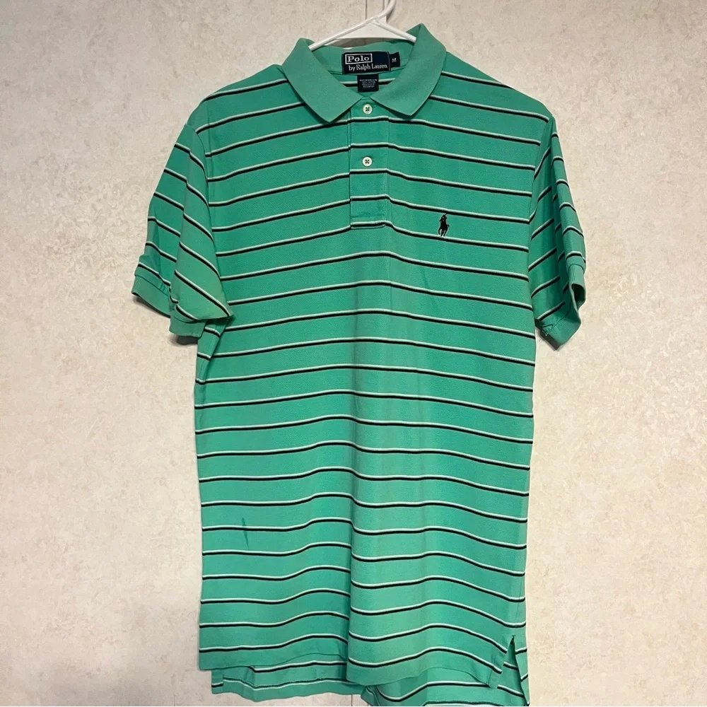 Ralph Lauren Men's Polo Shirt in‎ Green and White Stripes